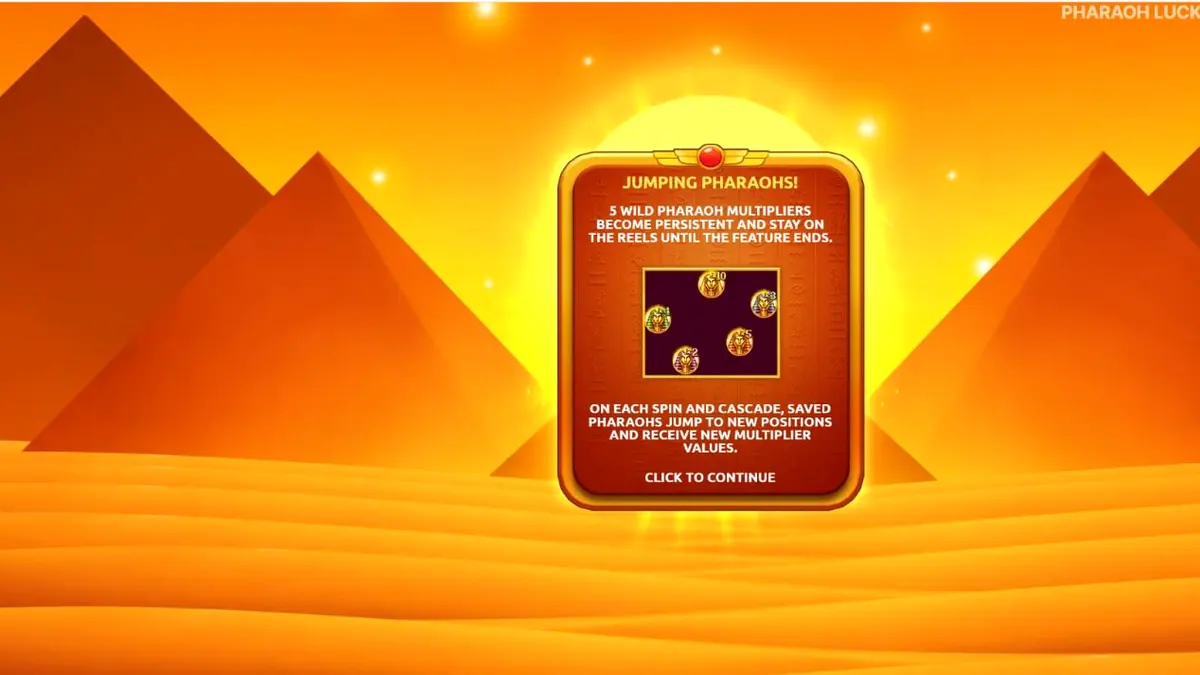 Interface do jogo Pharaoh Luck com símbolos egípcios e pirâmides ao fundo